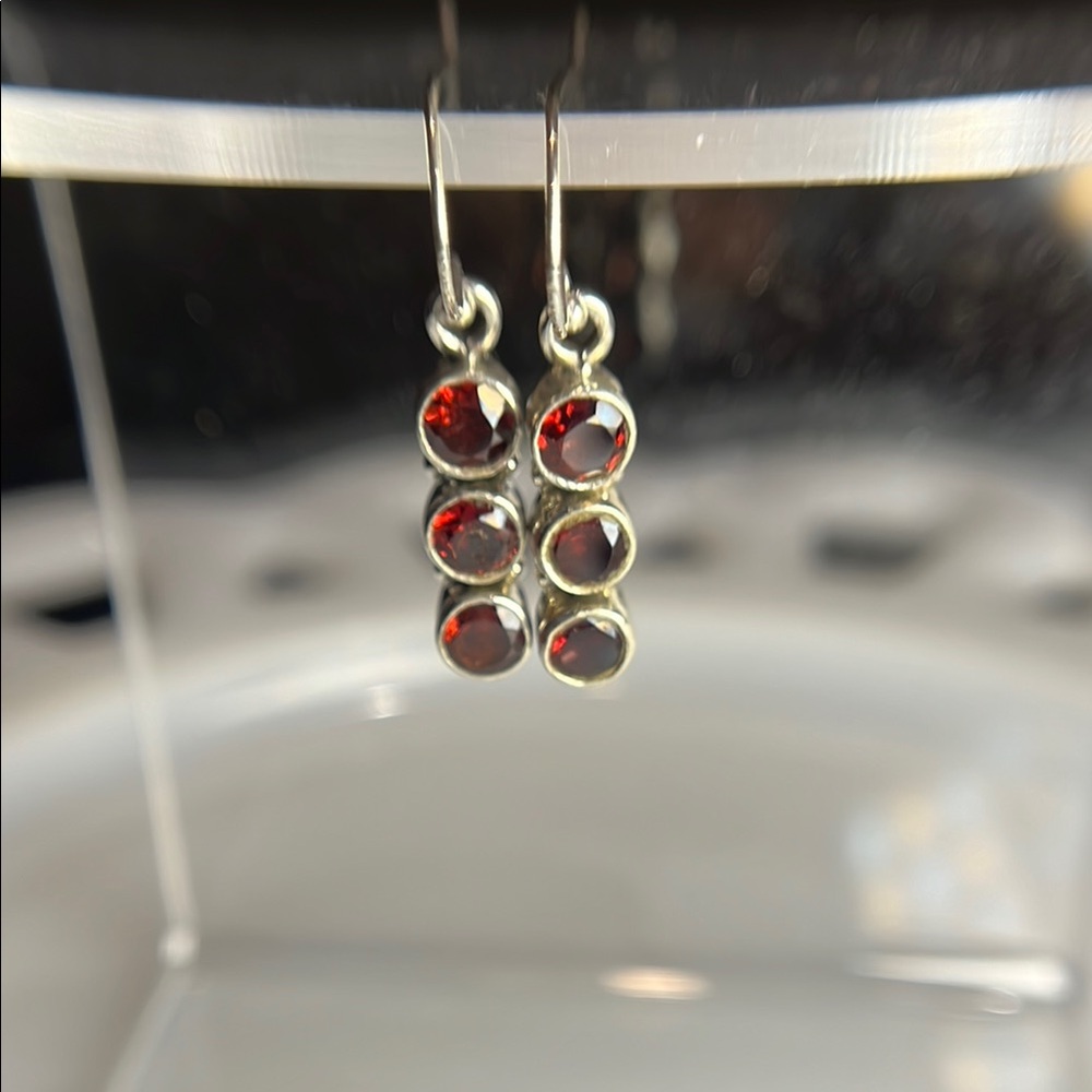 Red garnet gemstone sterling silver earrings